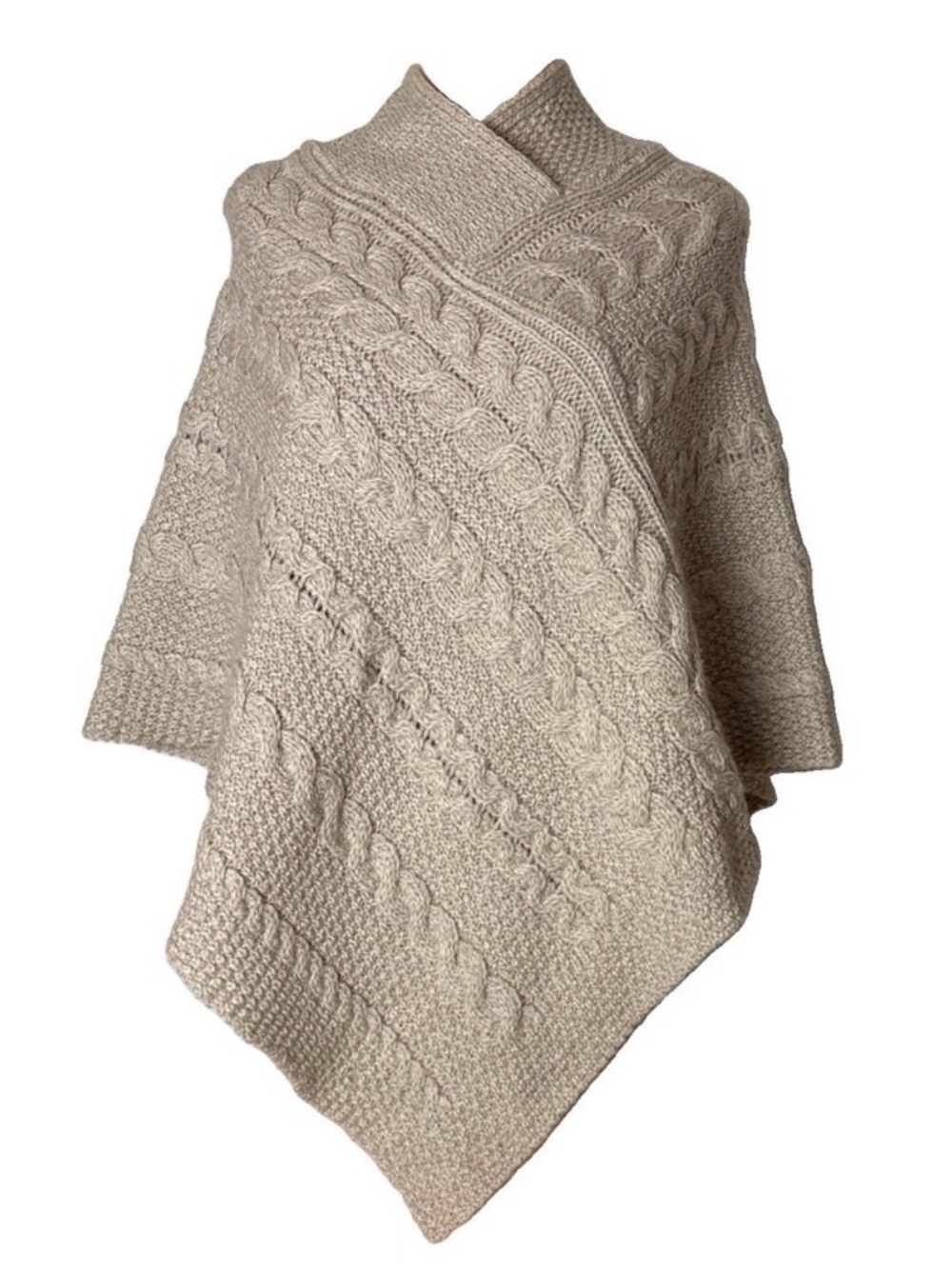 Aran Crafts | Merino Wool Cable Knit Poncho Size M/L